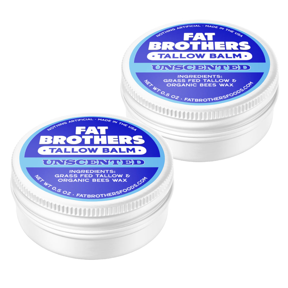 Fat Brothers Tallow Balm tin closed, demonstrating durable metal packaging for on-the-go lip care.