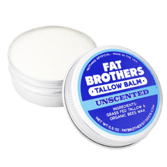 Fat Brothers Tallow Balm two-ingredient formula highlights simple, fragrance-free lip care.