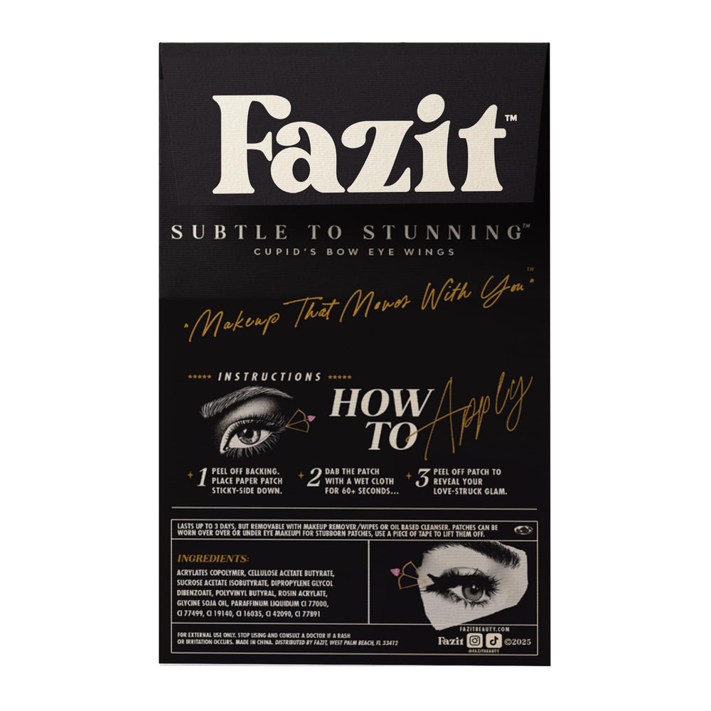 Fazit Cupid Bow Eye Wings patches during application for precise shimmer.