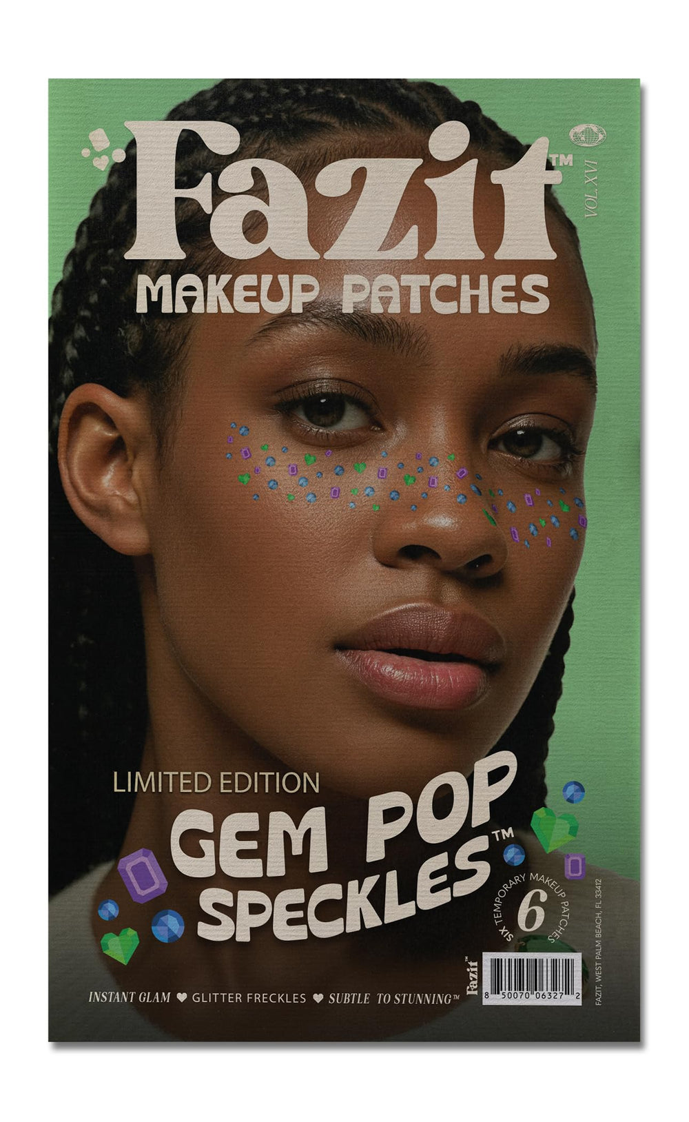 Fazit Gem Speckles patch adds glittery accents for a quick party-ready look.