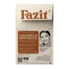 Fazit Gingerbread Speckles patch on cheek for a festive, party-ready look.