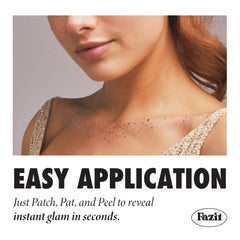 Fazit glitter patch on cheek detail highlights subtle shimmer