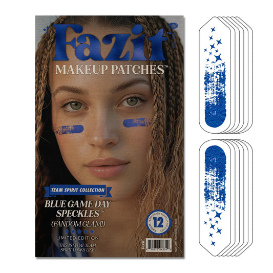 Fazit makeup patches blue game day speckles on skin for a festive, long-lasting finish