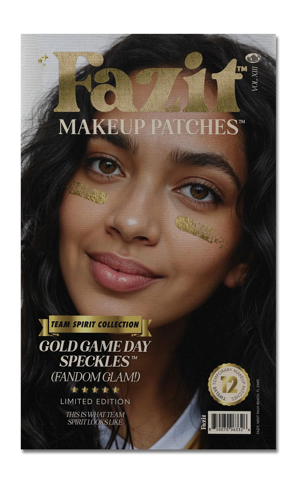 Fazit Makeup Patches gold game-day speckles for bold fan makeup and event sparkle.