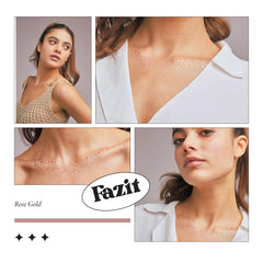 Fazit model wearing rose gold patches for festive glow