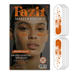 Fazit orange game day patches close-up for glittery festival-ready skin.