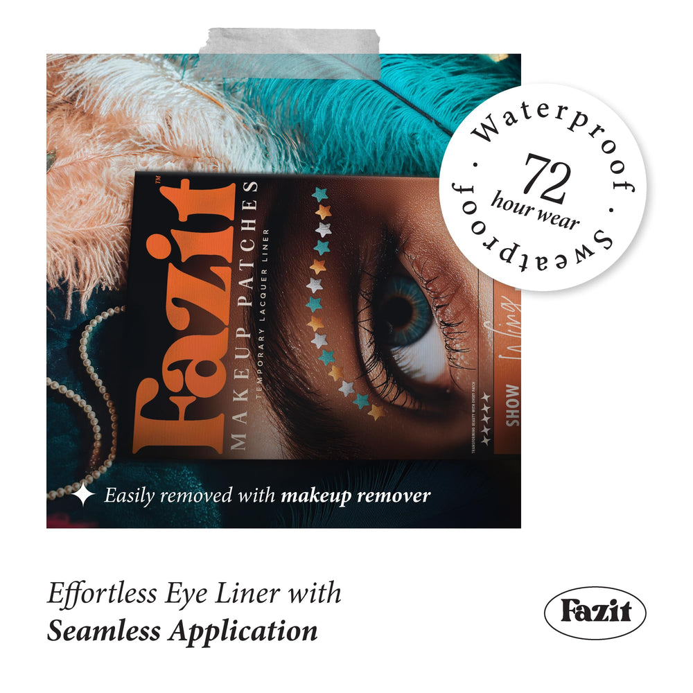 Fazit wing-eye patches deliver long-lasting shimmer for events.