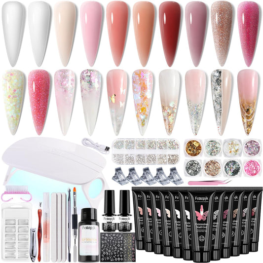 Fcozpjk poly gel nail kit with UV lamp for at-home salon results