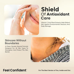 Feel Confident skincare shot shows balanced skin after application.