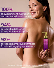 FeeMeFee Body Firming Oil texture swirl reveals silky, non-greasy finish