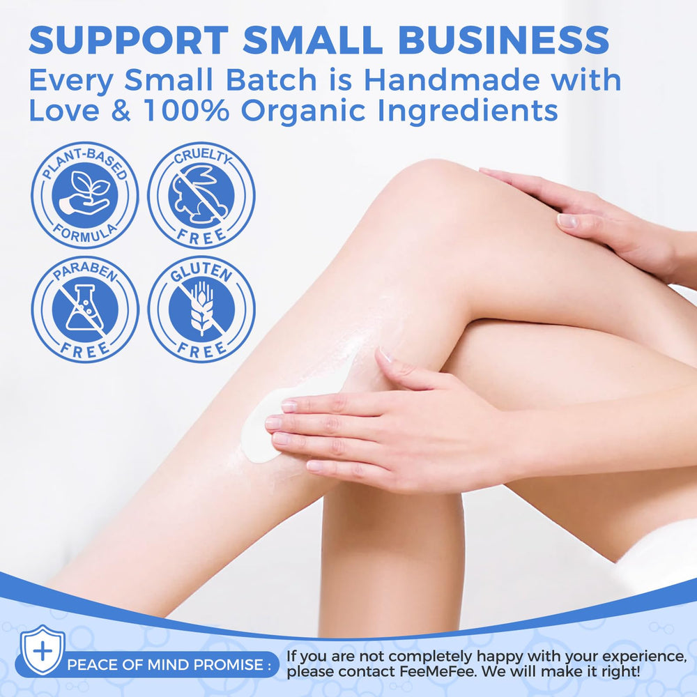 FeeMeFee magnesium lotion with coconut and shea butter for lasting hydration.