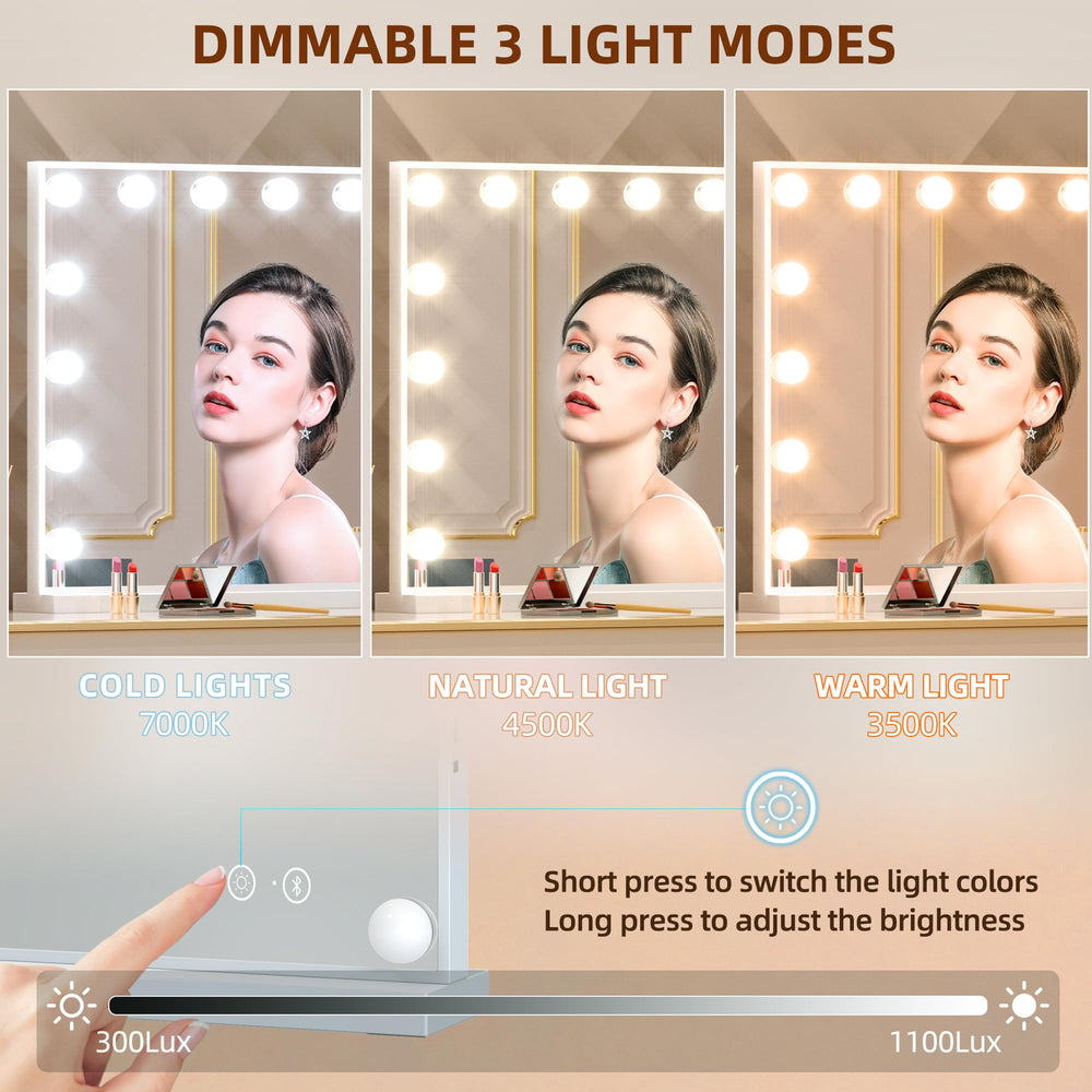 Fenchilin vanity mirror in Hollywood style provides a wide view for full-face makeup
