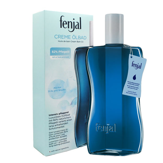 Fenjal Cream Oil Bath bottle shown for luxurious moisturizing care.