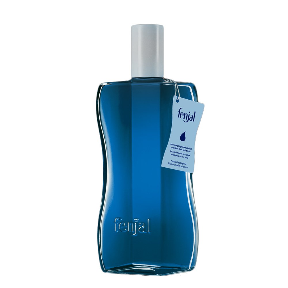 Fenjal Cream Oil Bath in tub demonstrates gentle lather and white blossom scent.