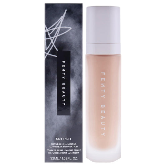 Fenty Beauty Soft Lit Foundation bottle closeup showing radiant longwear glow.