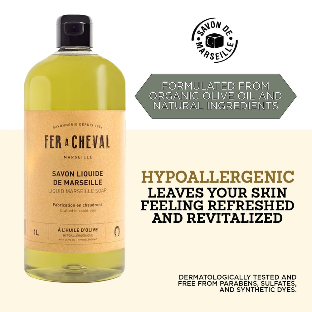 Fer à Cheval Marseille soap hand wash with rich lather for sensitive skin.