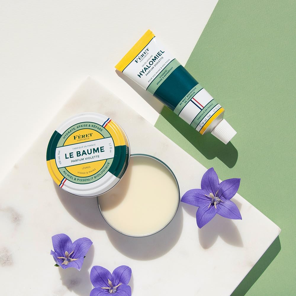 Feret Parfumeur Le Baume Violette travel tin for on-the-go moisture.