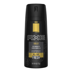 FIYY6VC Axe Gold Oud Wood and Dark Vanilla deodorant spray being applied for all day confidence