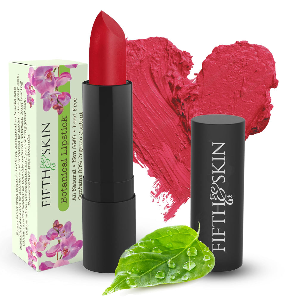 Fifth & Skin Berry Red lipstick swatch on lips shows vibrant matte color