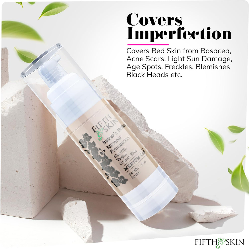 Fifth & Skin dewy finish reflects light for a soft glow.