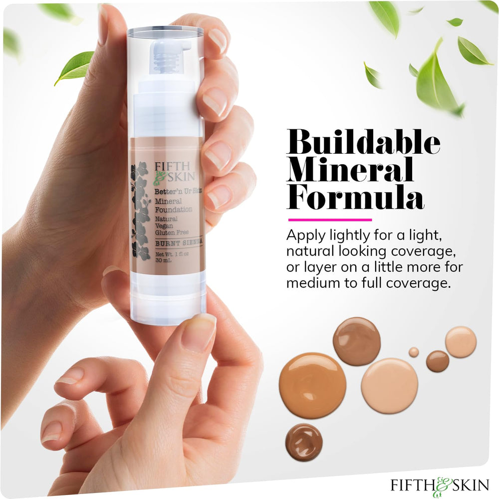 Fifth & Skin Burnt Sienna texture application reveals light to medium coverage and a dewy finish.