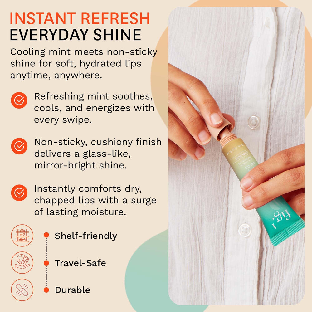 Fig.1 fragrance-free lip oil shows clean formula for sensitive lips