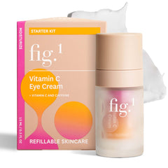 Fig.1 Vitamin C eye cream tube closeup highlighting brightening under-eye care