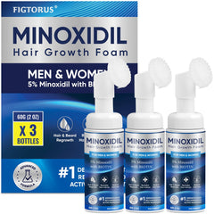 FIGTORUS 5% Minoxidil Foam bottle enhances scalp coverage for potential hair growth.