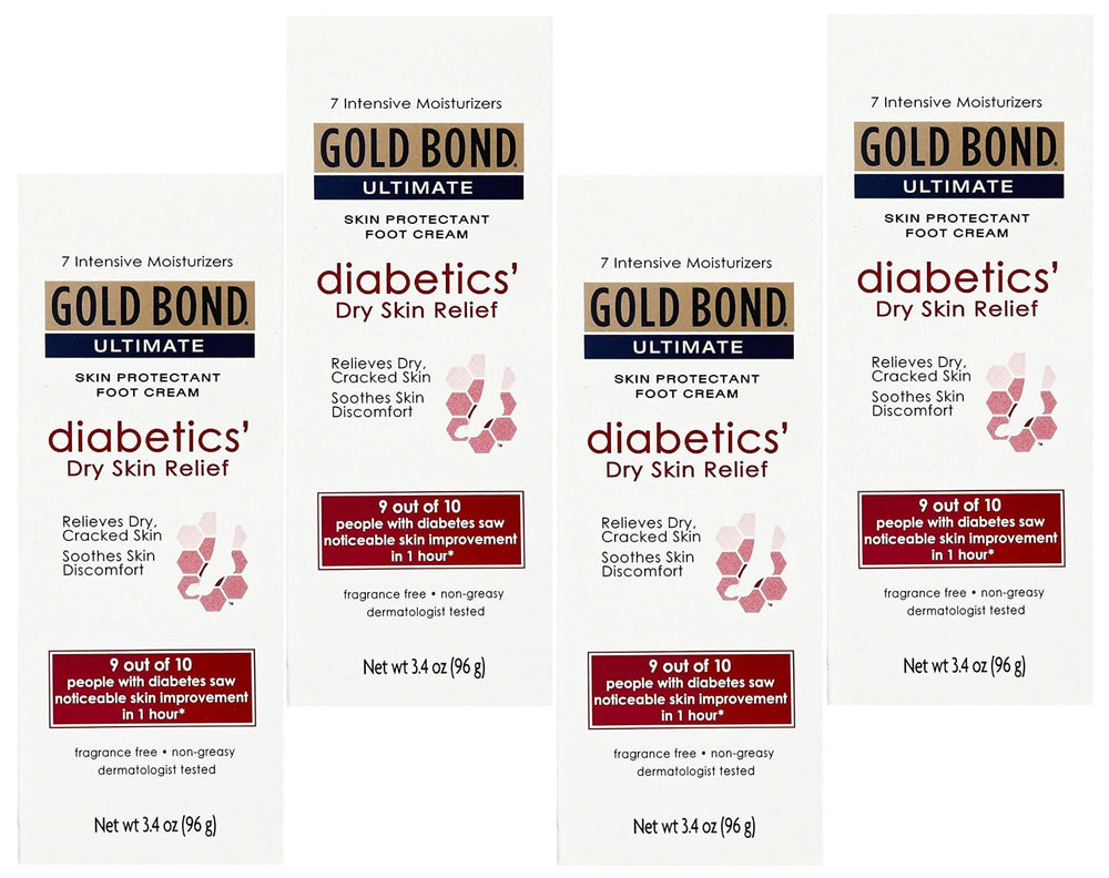 Fiico Gold Bond Foot Cream packaging shows a four-pack for ongoing moisture