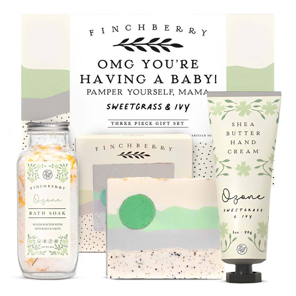 FinchBerry 3-piece gift set displayed as a thoughtful baby shower gift for new moms