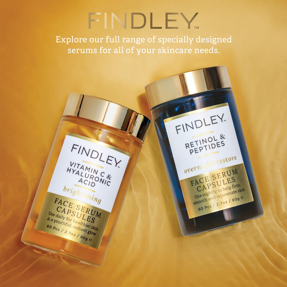 Findley Brightening Serum box and bottle on a clean vanity