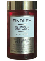 Findley retinol and collagen capsule for targeted facial nourishment, smoothing skin and reducing fine lines.