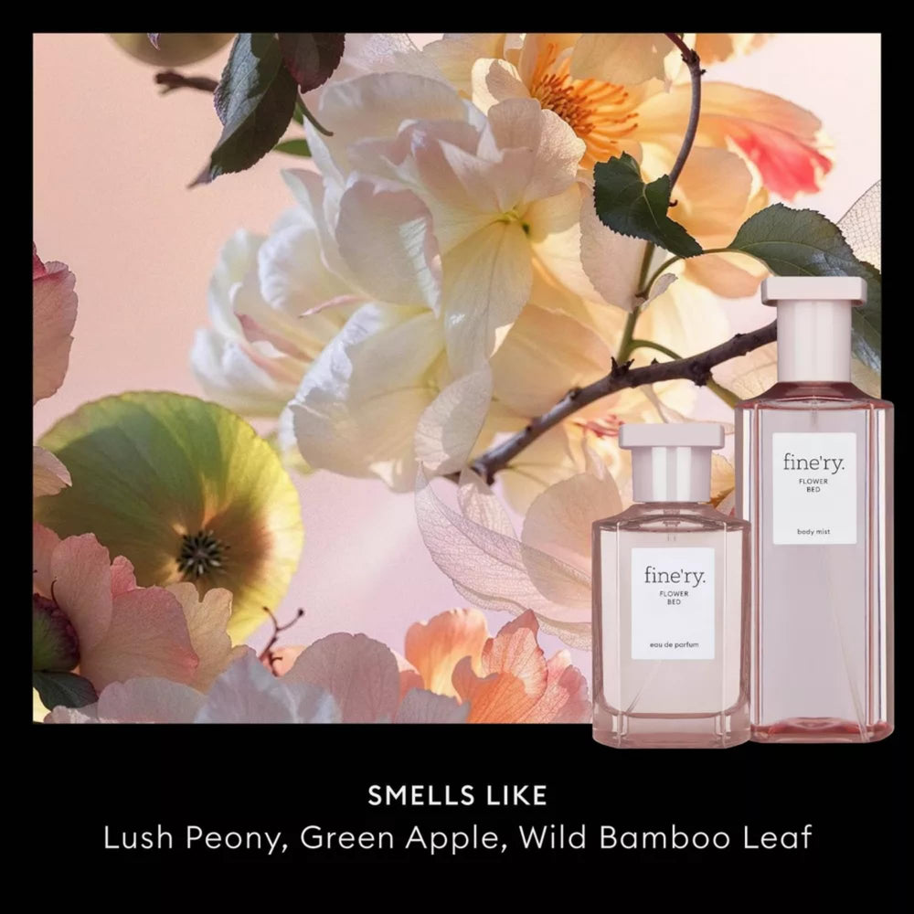 Fine'ry Flower Bed Body Mist spray for everyday floral refreshment.