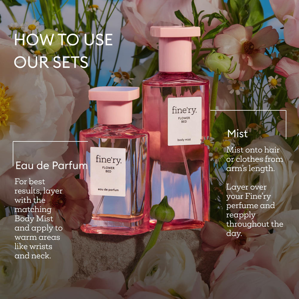 Vanity display of Fine'ry Flower Bed duo for easy layering.
