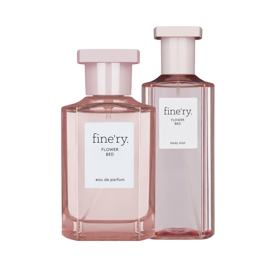 Fine'ry Flower Bed EDP bottle with lush peony notes for evenings.