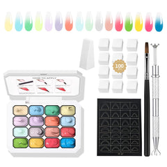 Finger Secret 16-color ombre gel palette showing vibrant gradient hues for nails.