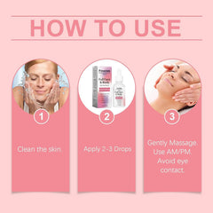Finones serum applied to face, neck, and chest for a refreshed, even-toned look.