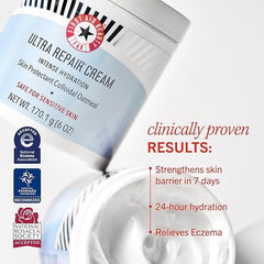 First Aid Beauty Ultra Repair Cream applied to face and body for daily moisture
