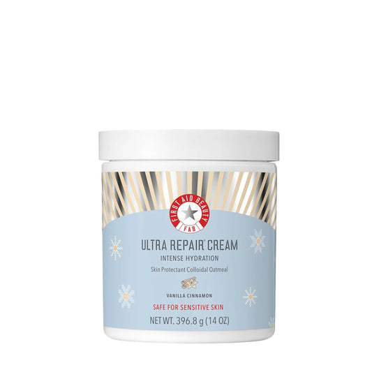 First Aid Beauty Ultra Repair Cream jar with vanilla cinnamon for deep hydration on skin