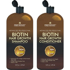 First Botany Biotin Hair Growth Shampoo bottle promotes fuller-looking hair