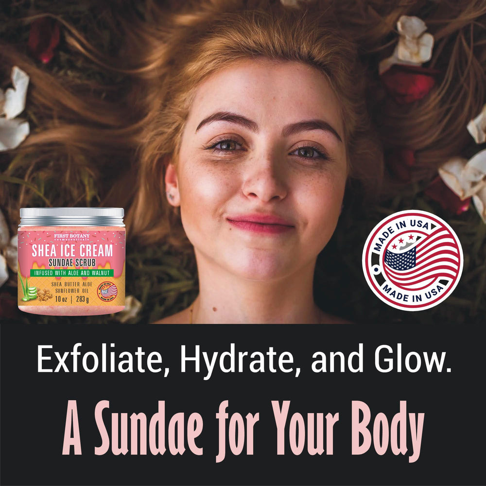 First Botany Body Scrub spoonful shows a rich, ice-cream-like consistency.