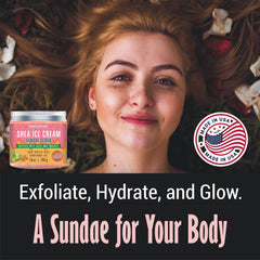First Botany Body Scrub spoonful shows a rich, ice-cream-like consistency.