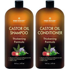 First Botany Castor Oil Shampoo bottle top view, refreshing cleanse for scalp and shine.