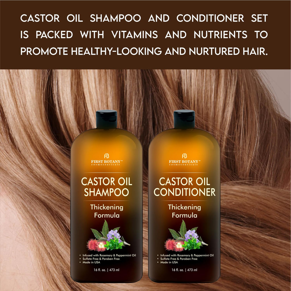 First Botany Castor Oil Conditioner after-use, smooth, shiny strands with vitamin-enriched hydration.