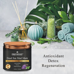 Face with First Botany Mud Mask ready to rinse for a gentle cleanse.