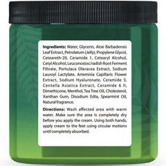 Texture close-up shows creamy formula ideal for dry feet hydration