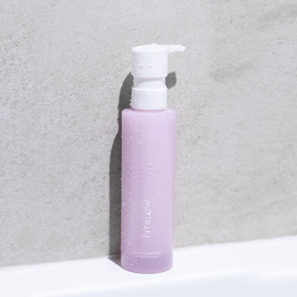 FITGLOW Calm Cleanser close-up with cucumber emphasizing soothing properties