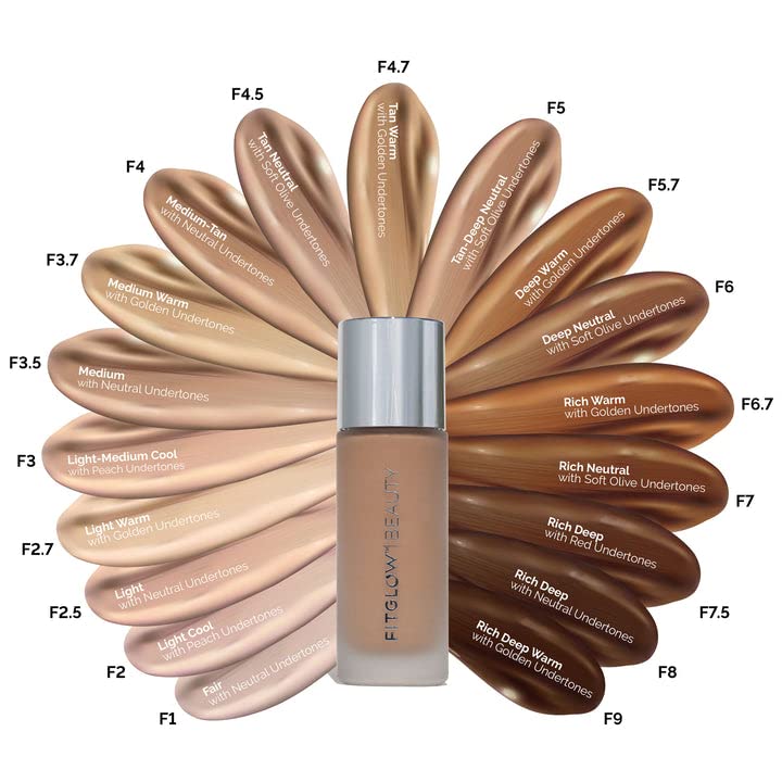 Fitglow Beauty Foundation+ swatches on skin demonstrate buildable medium to full coverage