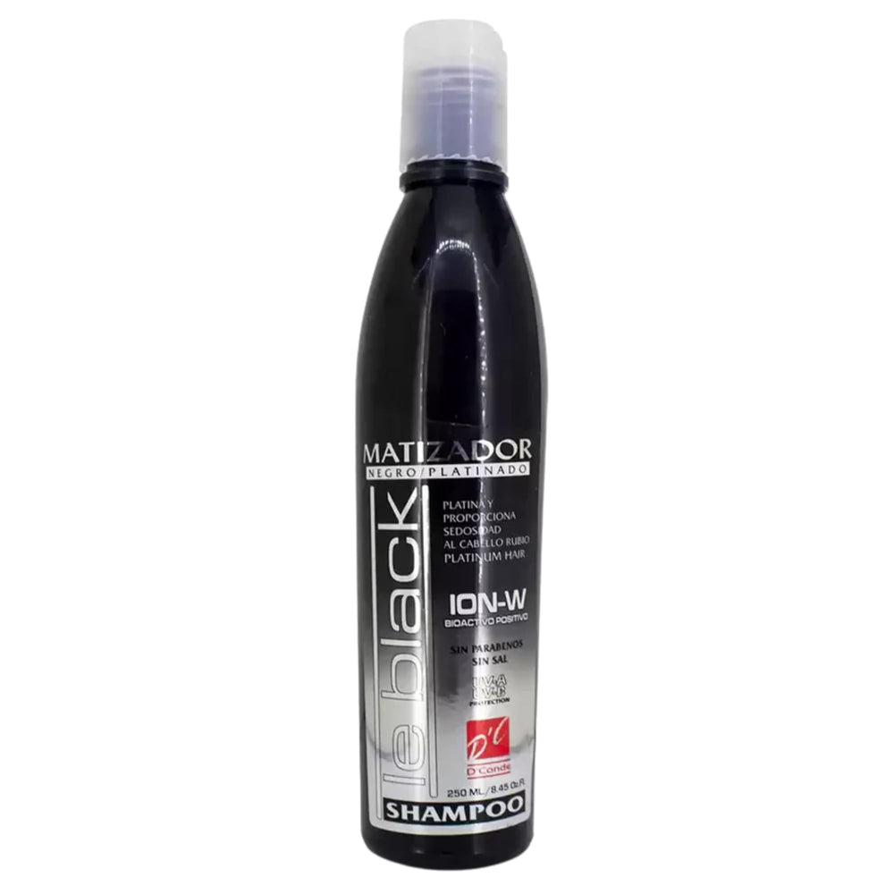 Five Brothers Le Black purple toning shampoo bottle counters brassiness in blondes.