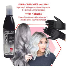 Le Black bottle on bathroom shelf elevates blonde maintenance routine.